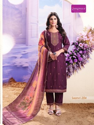 Saanvi by Rangmaya roman neck embroidered kurti pant and dupatta collection readymade suit catalogs