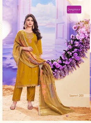 Saanvi by Rangmaya roman neck embroidered kurti pant and dupatta collection readymade suit catalogs