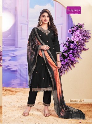 Saanvi by Rangmaya roman neck embroidered kurti pant and dupatta collection readymade suit catalogs