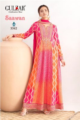 Saawan by Gulzar Long Sleeve Anarkali Premium Chinnon Dabka Dori Leheriya Print Wholesale wholesale catalogs