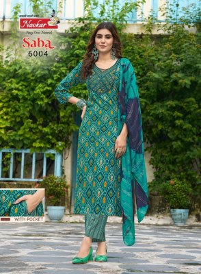 Saba vol 6 by Taniksh Reyon foil printed Kurti pant and dupatta collection readymade suit catalogs