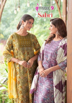 Sabri vol 3 by Mystic 9 premium Reyon foil printed Kurti pant and Dupatta catalogue at affordable rate  wholesale catalogs