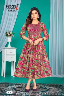 Safar by Deecee flared long foil printed kurti catalogue at affordable rate Dee cee