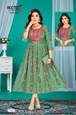 Safar by Deecee flared long foil printed kurti catalogue at affordable rate kurtis catalogs