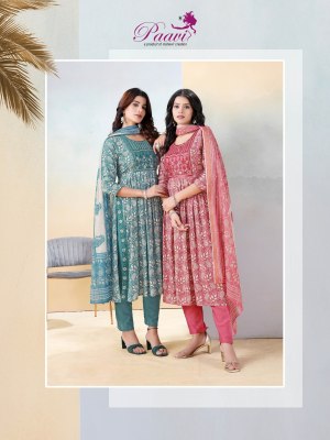 Saheli by Paavi heavy portion printed flared kurti pant and dupatta catalogue paavi