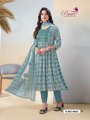 Saheli by Paavi heavy portion printed flared kurti pant and dupatta catalogue readymade suit catalogs