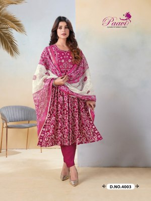 Saheli by Paavi heavy portion printed flared kurti pant and dupatta catalogue readymade suit catalogs