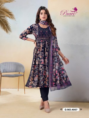 Saheli by Paavi heavy portion printed flared kurti pant and dupatta catalogue readymade suit catalogs