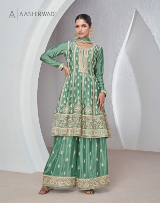 Sajda by Aashirwad Premiume Chinon Silk Embroidered Sharara Suit catalogue at Affordable rate fancy sharara suit Catalogs