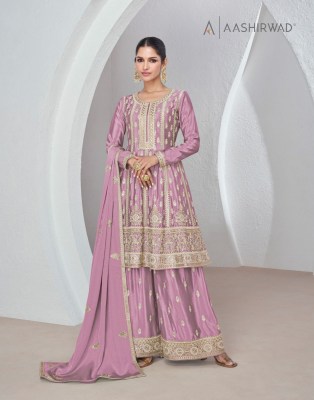 Sajda by Aashirwad Premiume Chinon Silk Embroidered Sharara Suit catalogue at Affordable rate fancy sharara suit Catalogs