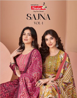 Sajna vol 1 by Navkar Cotton Cambric Printed Kurti pant and dupatta catalogue at low rate kurti pant with dupatta Catalogs