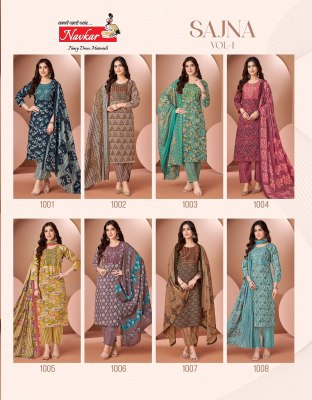Sajna vol 1 by Navkar Cotton Cambric Printed Kurti pant and dupatta catalogue at low rate kurti pant with dupatta Catalogs