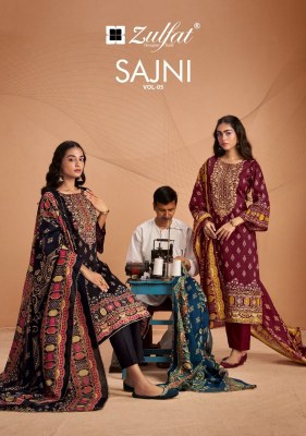 Sajni vol 5 by Zulfat Pure Jam Cotton designer unstitched dress material catalogue with affordable rate wholesale catalogs