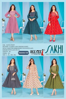 Sakhi by Deecee Flared Long Printed with neck embroidered Kurti catalogue  kurtis catalogs