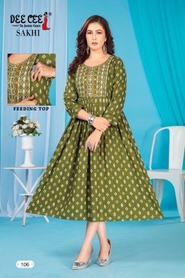 Sakhi by Deecee Flared Long Printed with neck embroidered Kurti catalogue  kurtis catalogs