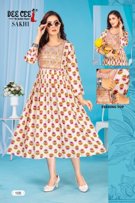 Sakhi by Deecee Flared Long Printed with neck embroidered Kurti catalogue  kurtis catalogs