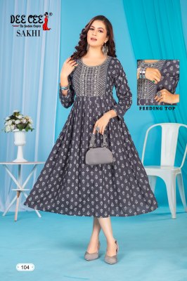 Sakhi by Deecee Flared Long Printed with neck embroidered Kurti catalogue  kurtis catalogs