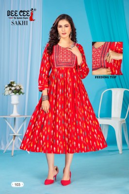 Sakhi by Deecee Flared Long Printed with neck embroidered Kurti catalogue  kurtis catalogs