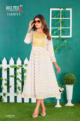 Sakhiya by Deecee reyon plain screen printed kurti catalogue at affordable rate kurtis catalogs