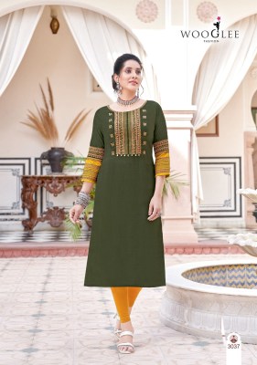 Salonee vol 8 by Wooglee Heavy reyon Thread work straight kurti collection with low rate kurtis catalogs