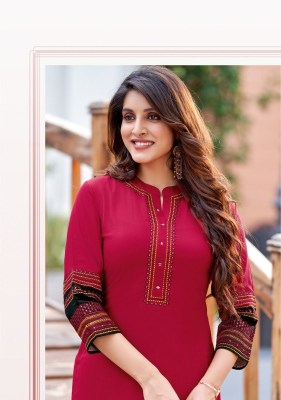 Salonee vol 8 by Wooglee Heavy reyon Thread work straight kurti collection with low rate kurtis catalogs