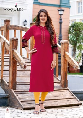 Salonee vol 8 by Wooglee Heavy reyon Thread work straight kurti collection with low rate kurtis catalogs