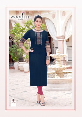 Salonee vol 8 by Wooglee Heavy reyon Thread work straight kurti collection with low rate kurtis catalogs
