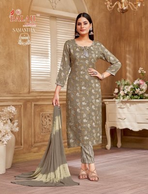 Samantha Vol 5 by Balaji heavy capsule reyon foil printed readymade suit collection readymade suit catalogs