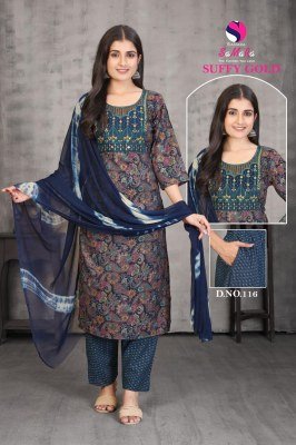 Samara Suffy Gold Vol 2 Capsule Print Suit Kurti Pant  with Sikvans Embroidery And Chiffon Siburi Dupatta Wholesale  kurtis catalogs