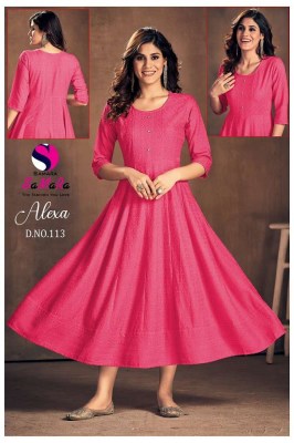 Samara new alexa rayon shiffli work long gown frock style Kurti wholesaler exporter in India 