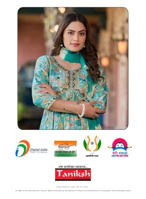 Samata Vol 3 by Taniksh Capsual foil printed nayra cut kurti pant and dupatta catalogue at amaviexpo readymade suit catalogs