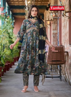 Samata Vol 3 by Taniksh Capsual foil printed nayra cut kurti pant and dupatta catalogue at amaviexpo readymade suit catalogs