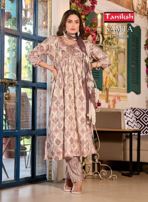 Samata Vol 3 by Taniksh Capsual foil printed nayra cut kurti pant and dupatta catalogue at amaviexpo readymade suit catalogs