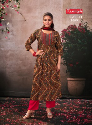 Samriti vol 2 by Taniksh peinted reyon embroidered neck readymade suit catalogue at affordable rate readymade suit catalogs