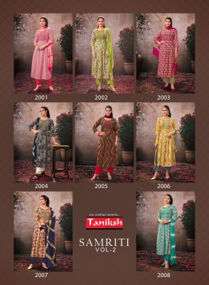 Samriti vol 2 by Taniksh peinted reyon embroidered neck readymade suit catalogue at affordable rate readymade suit catalogs