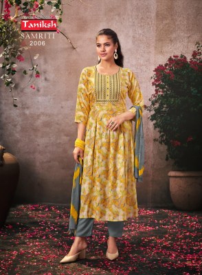 Samriti vol 2 by Taniksh peinted reyon embroidered neck readymade suit catalogue at affordable rate readymade suit catalogs