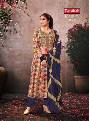 Samriti vol 2 by Taniksh peinted reyon embroidered neck readymade suit catalogue at affordable rate readymade suit catalogs