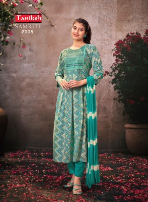 Samriti vol 2 by Taniksh peinted reyon embroidered neck readymade suit catalogue at affordable rate readymade suit catalogs