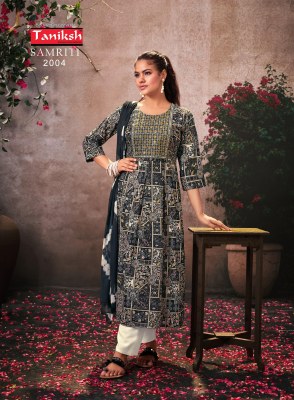 Samriti vol 2 by Taniksh peinted reyon embroidered neck readymade suit catalogue at affordable rate readymade suit catalogs