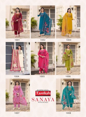 Sanaya vol 1 by Taniksh Fancy neck embroidered kurta with bottom and digital printed dupatta catalogue at affordable rate  readymade suit catalogs