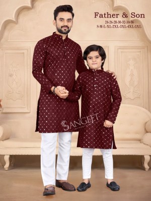 Sangeet present limited adition silk fabric father and son kurta catalogue  at amaviexpo mens kurta