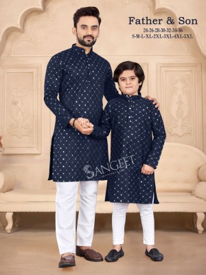 Sangeet present limited adition silk fabric father and son kurta catalogue  at amaviexpo mens kurta