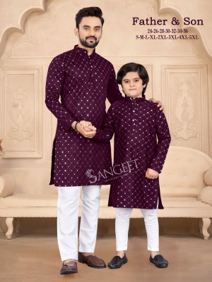 Sangeet present limited adition silk fabric father and son kurta catalogue  at amaviexpo mens kurta