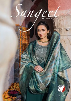 Sangeet vol 5 by Anju fabric pure modal printed embroidered readymade suit catalogue at affordable rate wholesale catalogs
