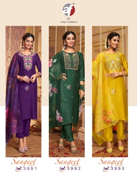 Sangeet vol 6 by Anju fabric Viscose modal chanderi kurti pant and dupatta catalogue at affordable rate readymade suit catalogs