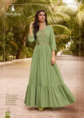 Sangrilla by Ladies Flavour Hevay Rayon Rinkle With Embroider and Hand work With Belt catalog at wholesale price gown catalogs