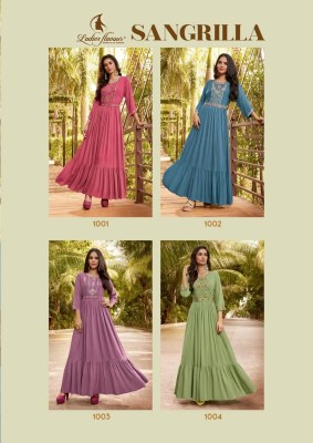 Sangrilla by Ladies Flavour Hevay Rayon Rinkle With Embroider and Hand work With Belt catalog at wholesale price gown catalogs