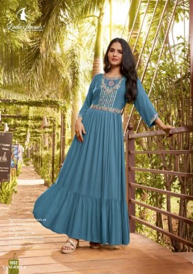 Sangrilla by Ladies Flavour Hevay Rayon Rinkle With Embroider and Hand work With Belt catalog at wholesale price gown catalogs