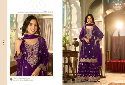 Sanika Fashion Monica Catalog Premium Chinon Silk Heavy Embroidered Set Wholesale Ethnic Wear readymade suit catalogs