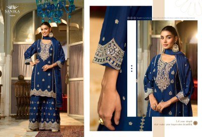 Sanika Fashion Monica Catalog Premium Chinon Silk Heavy Embroidered Set Wholesale Ethnic Wear readymade suit catalogs